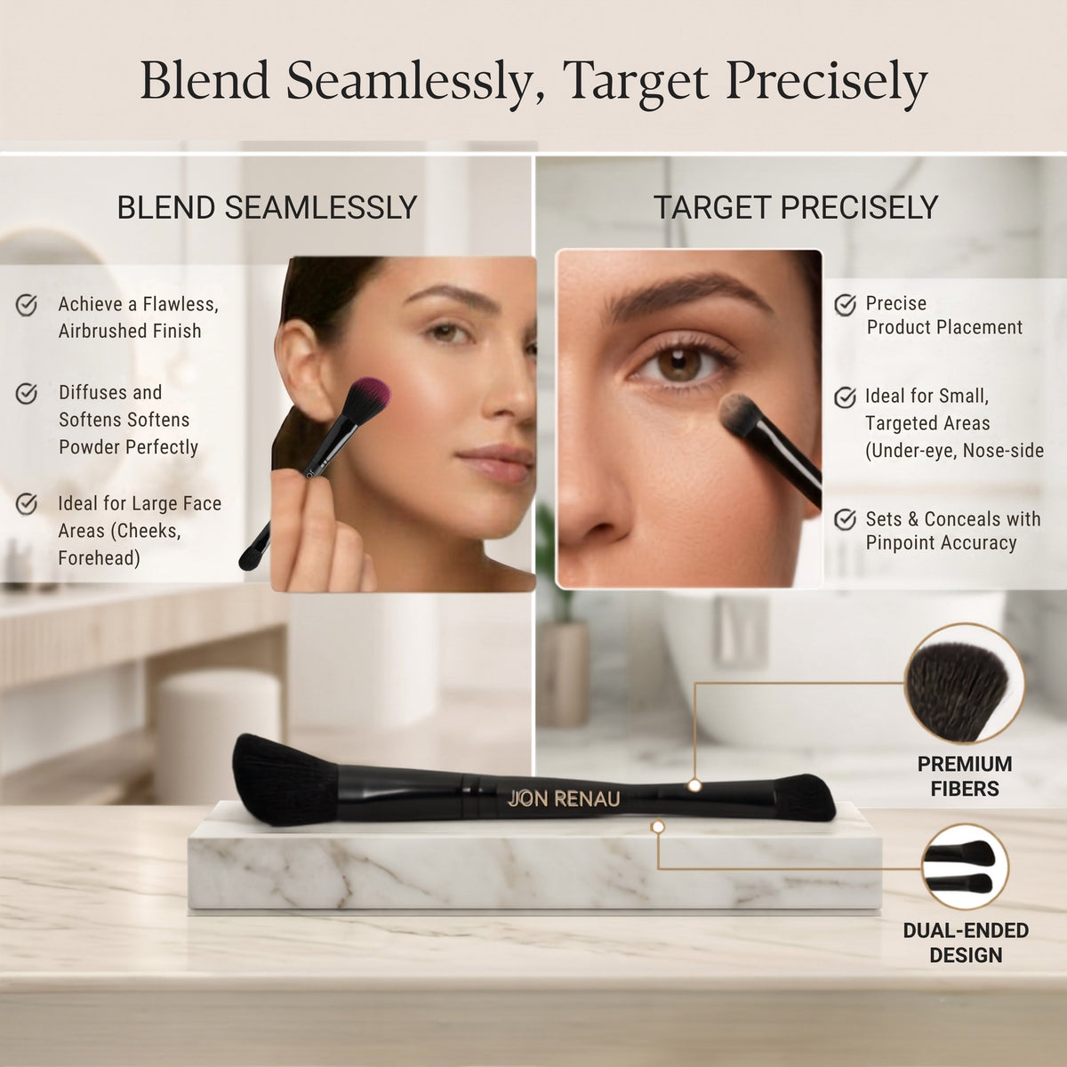 Jon Renau Applicator Cosmetic Brush for Makeup & Hair Powder Application
