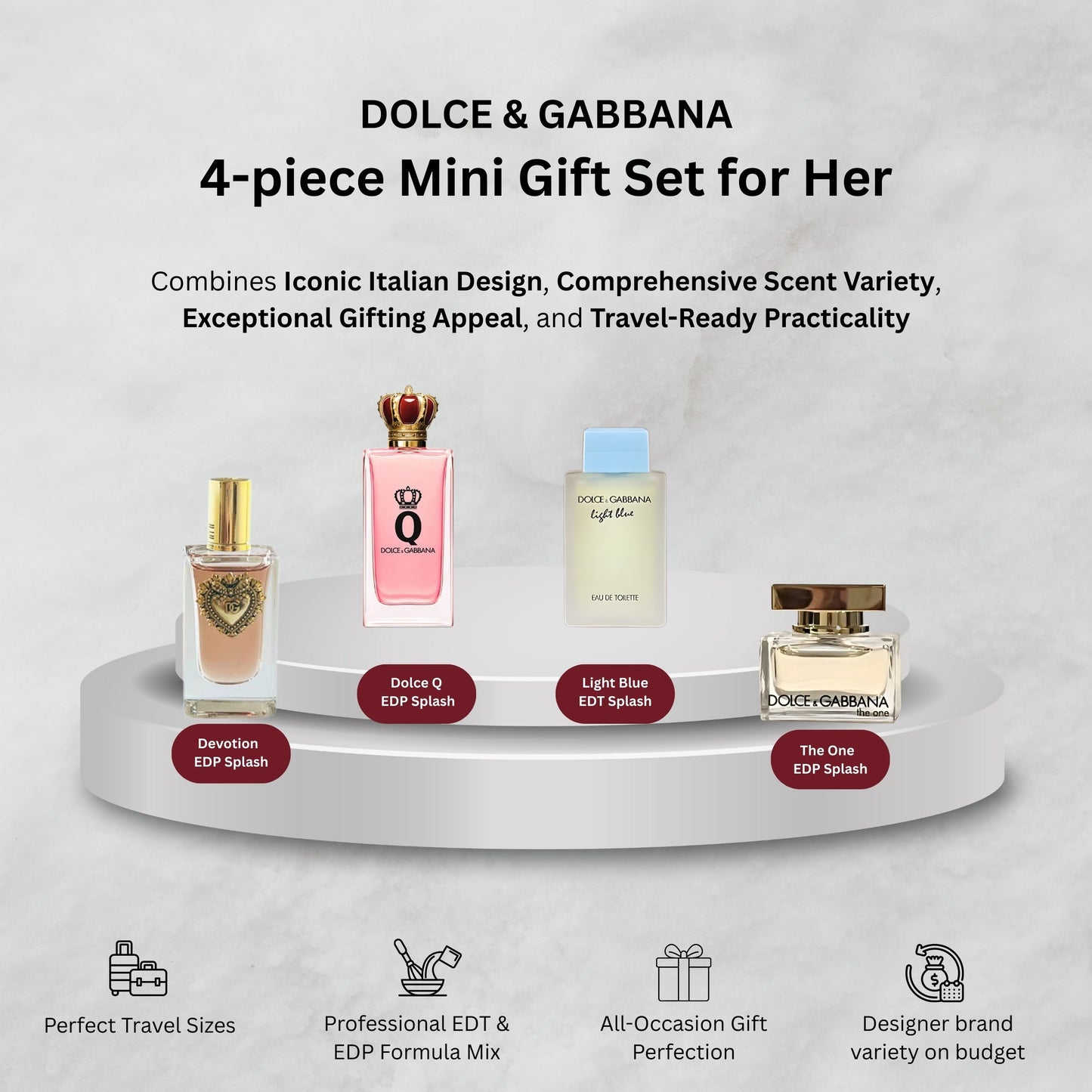 Dolce &amp; Gabbana Women’s 4-Piece Mini Fragrance Gift Set – Travel Size EDT &amp; EDP
