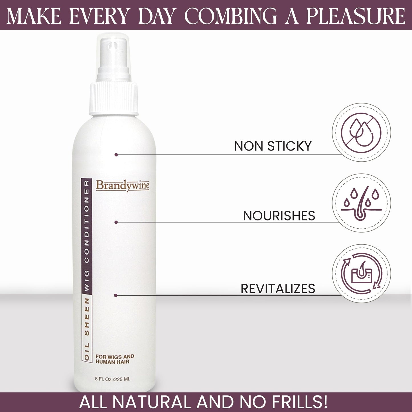 Brandywine Wig Conditioner Oil Sheen Spray – 8 Fl Oz for Synthetic & Natural Hair Wigs