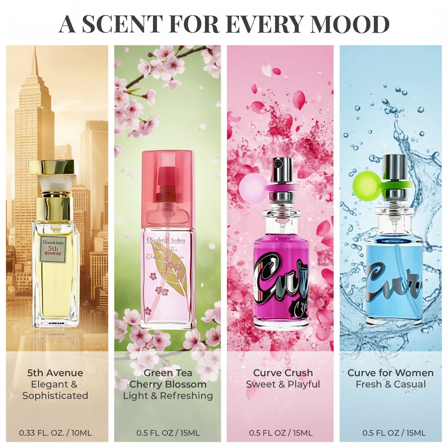 Elizabeth Arden & Curve Mini Perfume Gift Set for Women – Travel Spray Collection (0.5 fl oz)