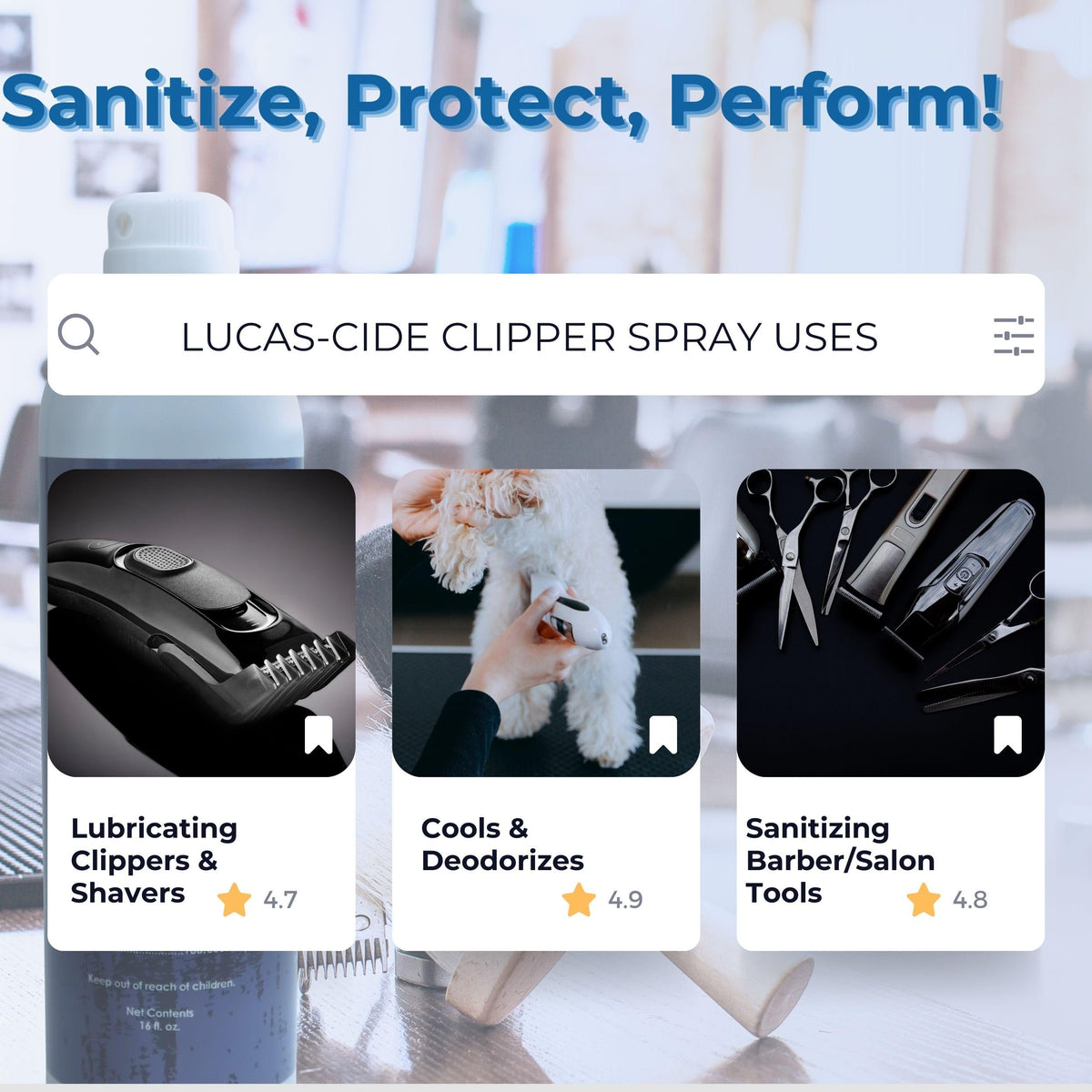 LUCAS-CIDE Clipper Cleaner & Disinfectant Spray, Coolant & Cleaner for Hair Trimmer, Blades & Shaver 16 Fl Oz - Set of 2