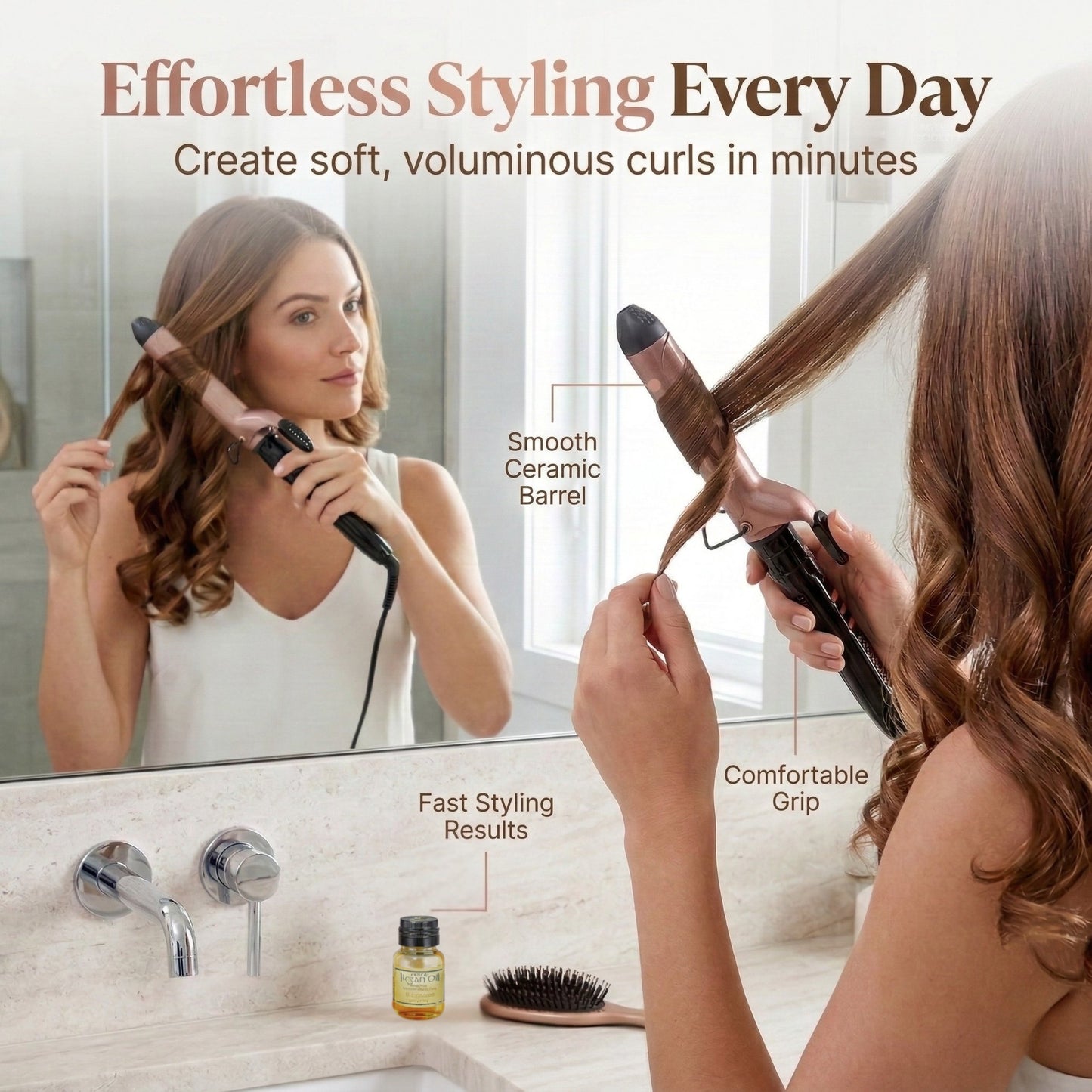 BaBylissPRO One ‘n Only Argan Heat Curling Iron 1.25” – Ceramic Barrel with Argan Oil, Up to 400°F