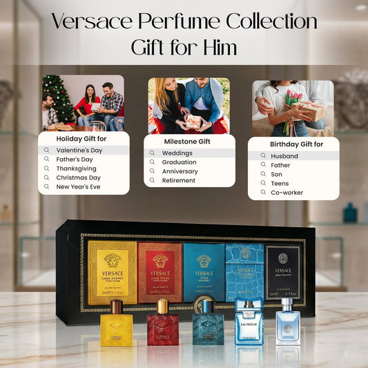 Versace Men’s Mini Perfume Gift Set – 5 Piece Cologne Collection (0.17 oz Each)