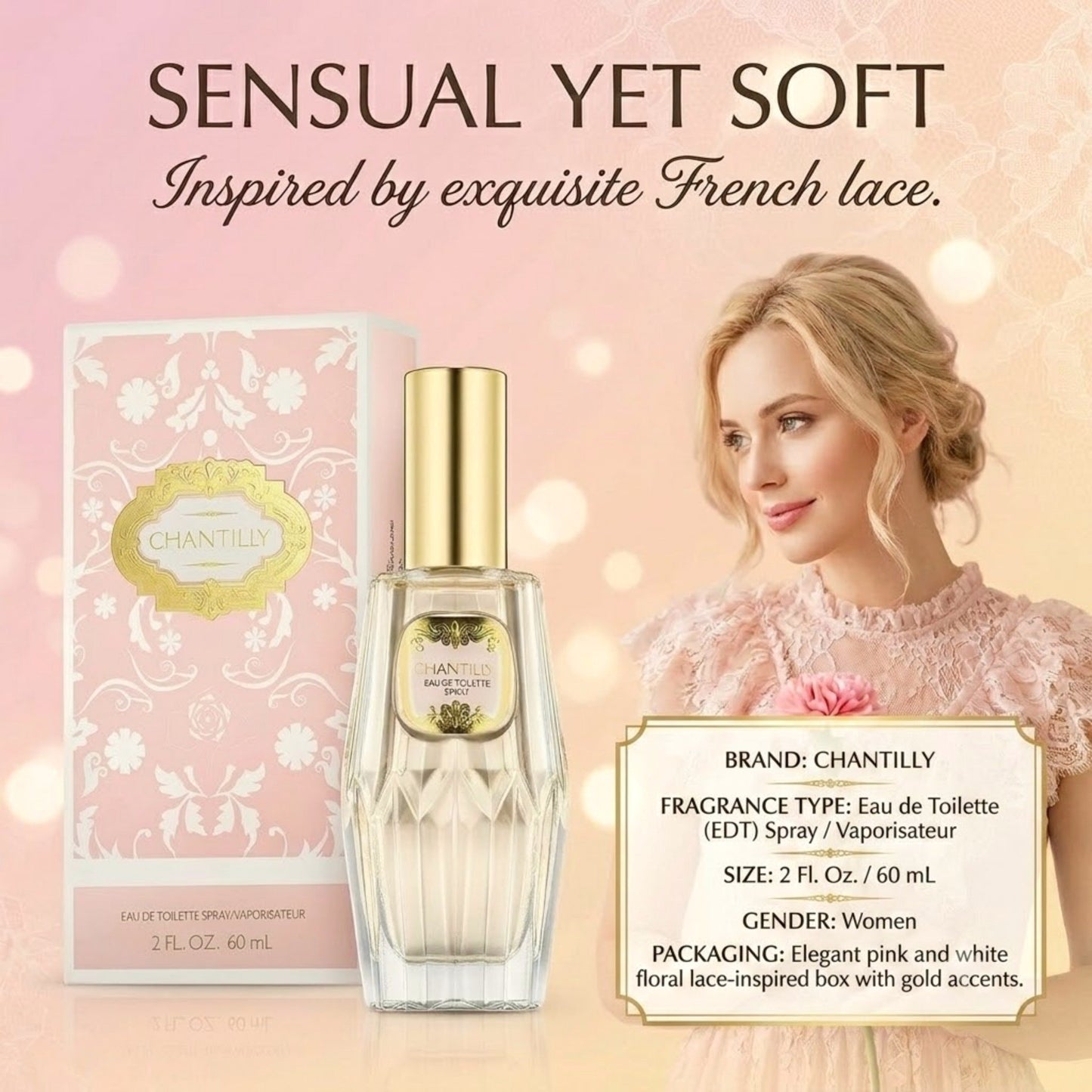 Chantilly Eau De Toilette Spray for Women 2 Fl Oz