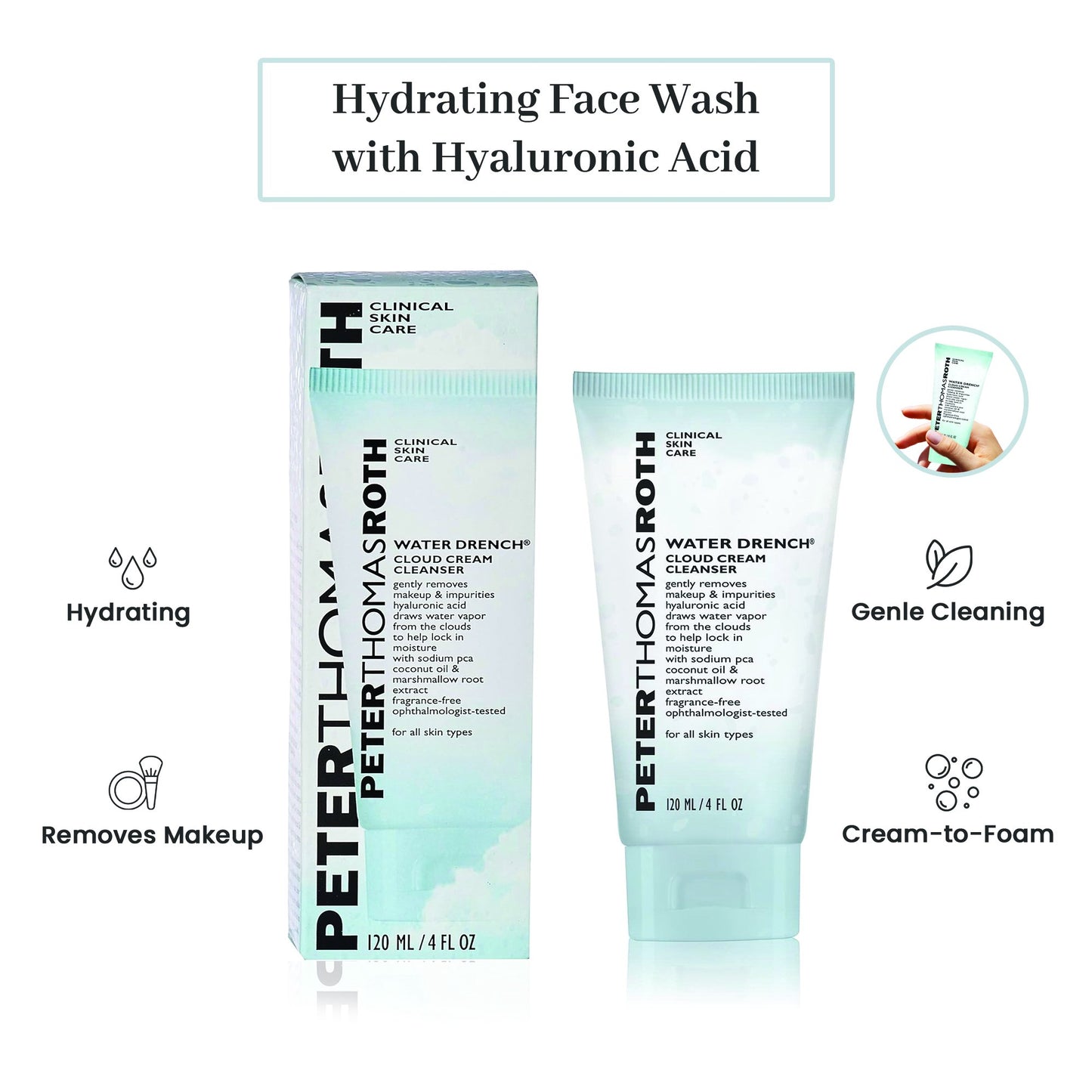 Water Drench Cloud Cream Cleanser, Hydrating Face Wash with Hyaluronic Acid