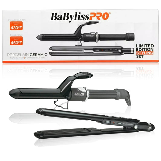 BaByliss PRO Porcelain Ceramic Flat Straightening & Curling Iron 1" Set BPPP3UC