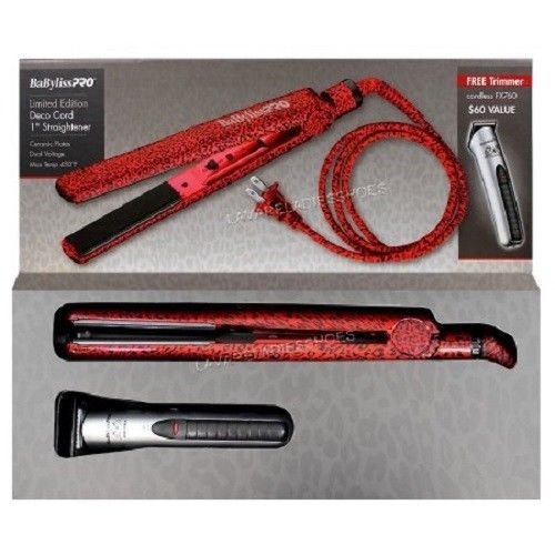 Babyliss Pro Deco Cord 1" Red Leopard Flat Iron & Forfex FX760 Cordless Trimmer