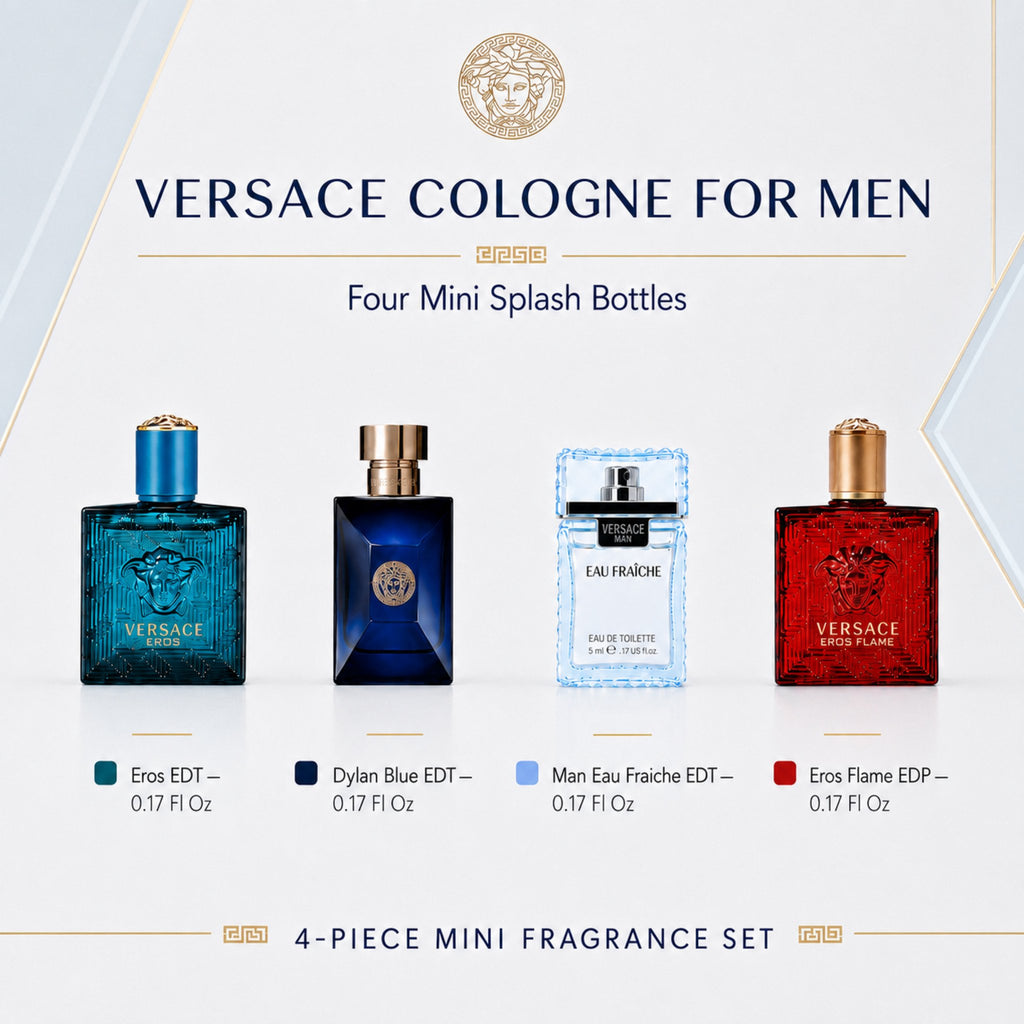 Versace 4 Piece Mini Fragrance Gift Set for Men – Eau de Toilette Collection (5 ml Each)