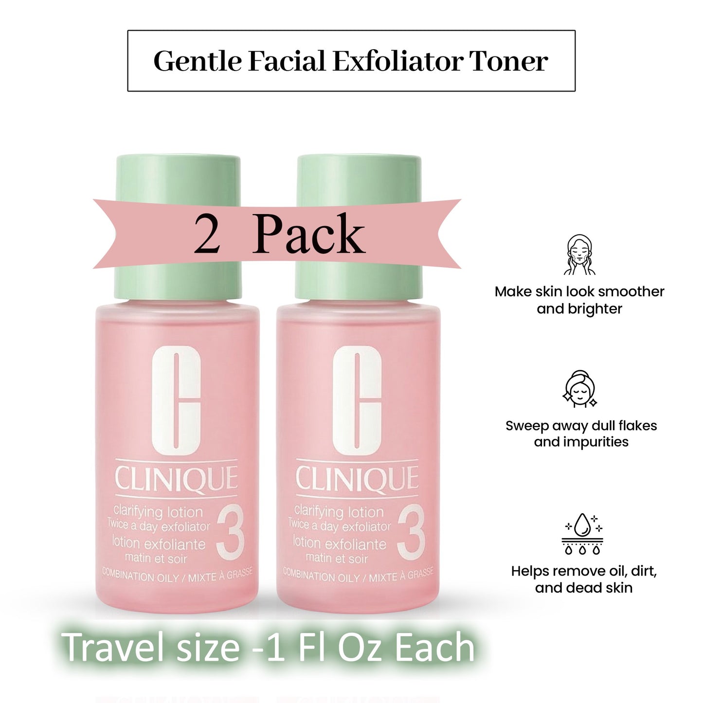 Clinique Clarifying Lotion 3 for Combination Oily Skin, 1 oz Travel Size (Pack of 2)