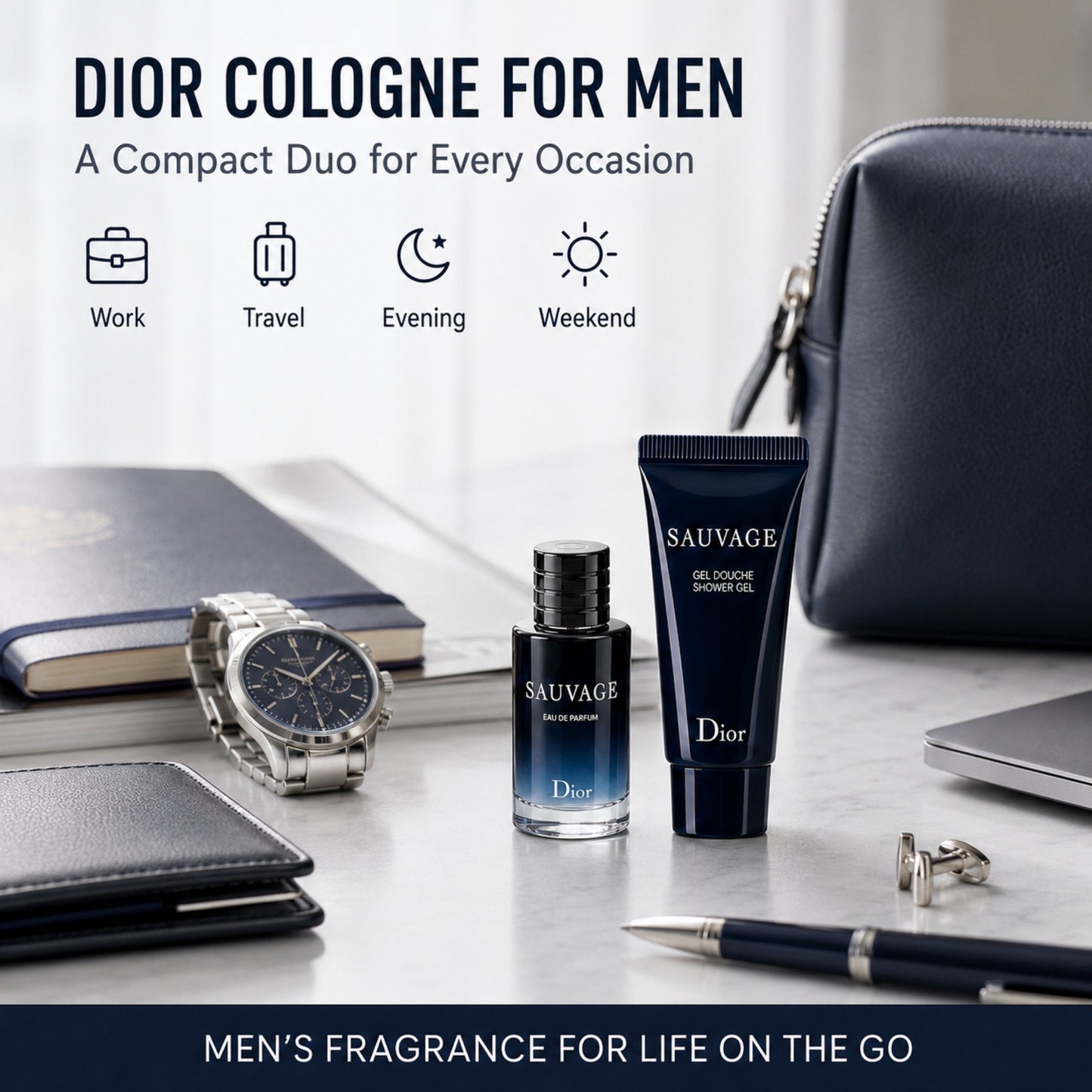 Dior SAUVAGE Perfume & Shower Gel Men Travel MINI SET (Perfume 10 ML / 0.34 Fl Oz & Shower Gel 20 ml)