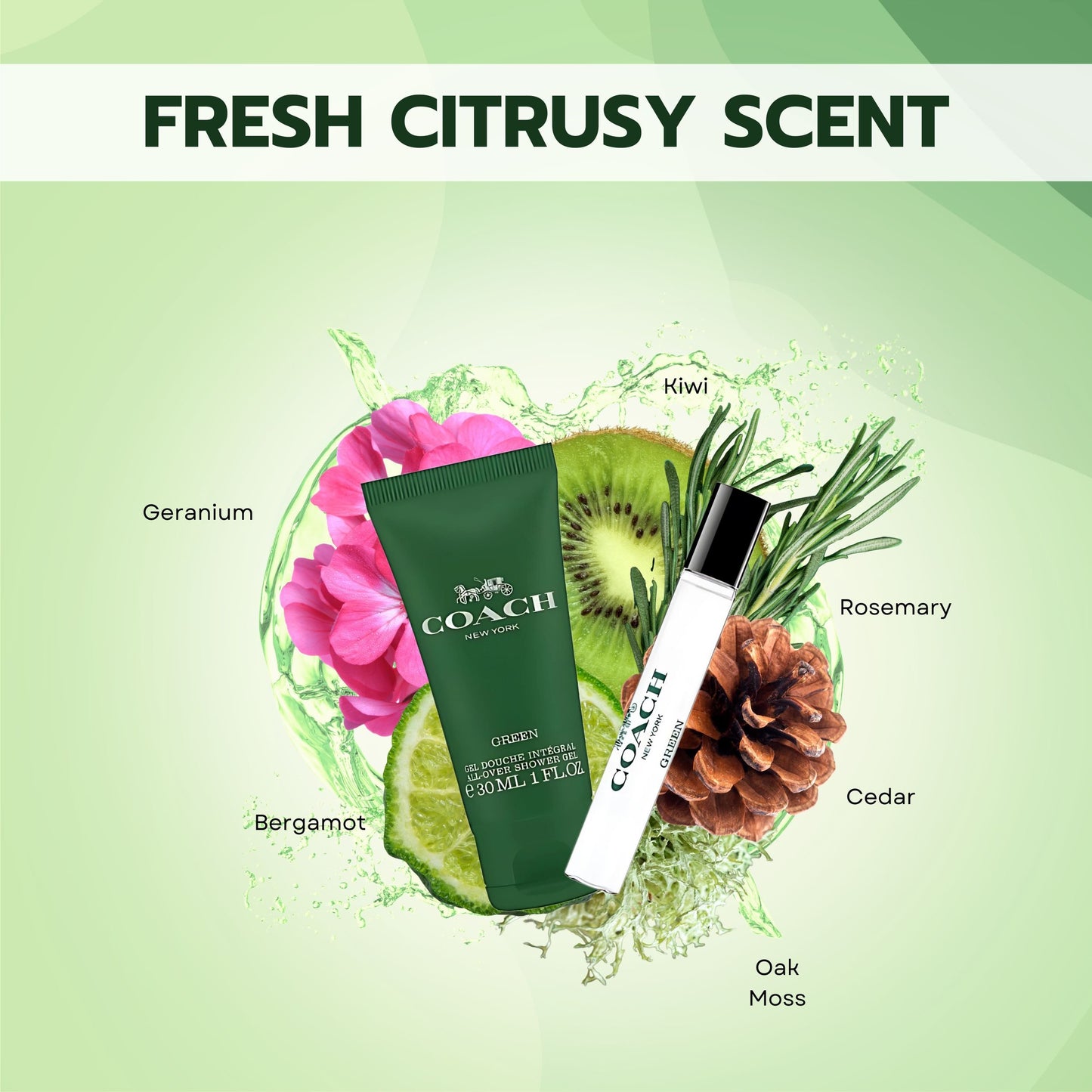 Coach Green Mini Gift Set for Men – EDT Travel Spray (7.5 ml) & Shower Gel (30 ml)