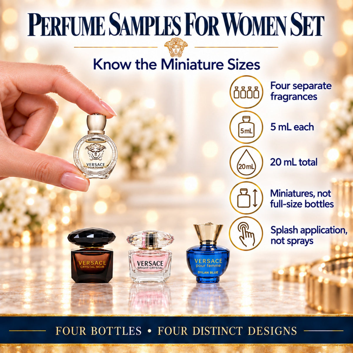 Versace Gifts & Sets Womens Mini Set (Crystal Noir/Bright Crystal/Eros Pour Femme EDT, Pour Femme Dylan Blue EDP)