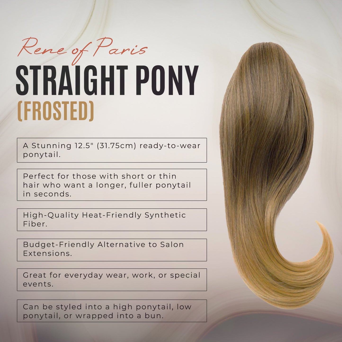 Rene of Paris Straight Ponytail Extension – Frosted Synthetic Clip-In Hair Piece