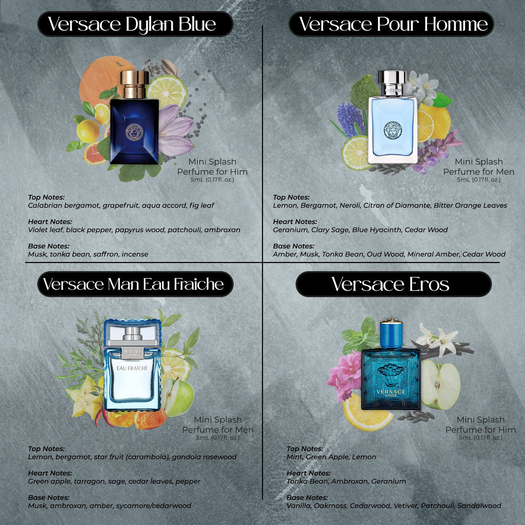 Versace Cologne for Men Variety 4 Piece Mini EDT Travel Splash 0.17 Ounce