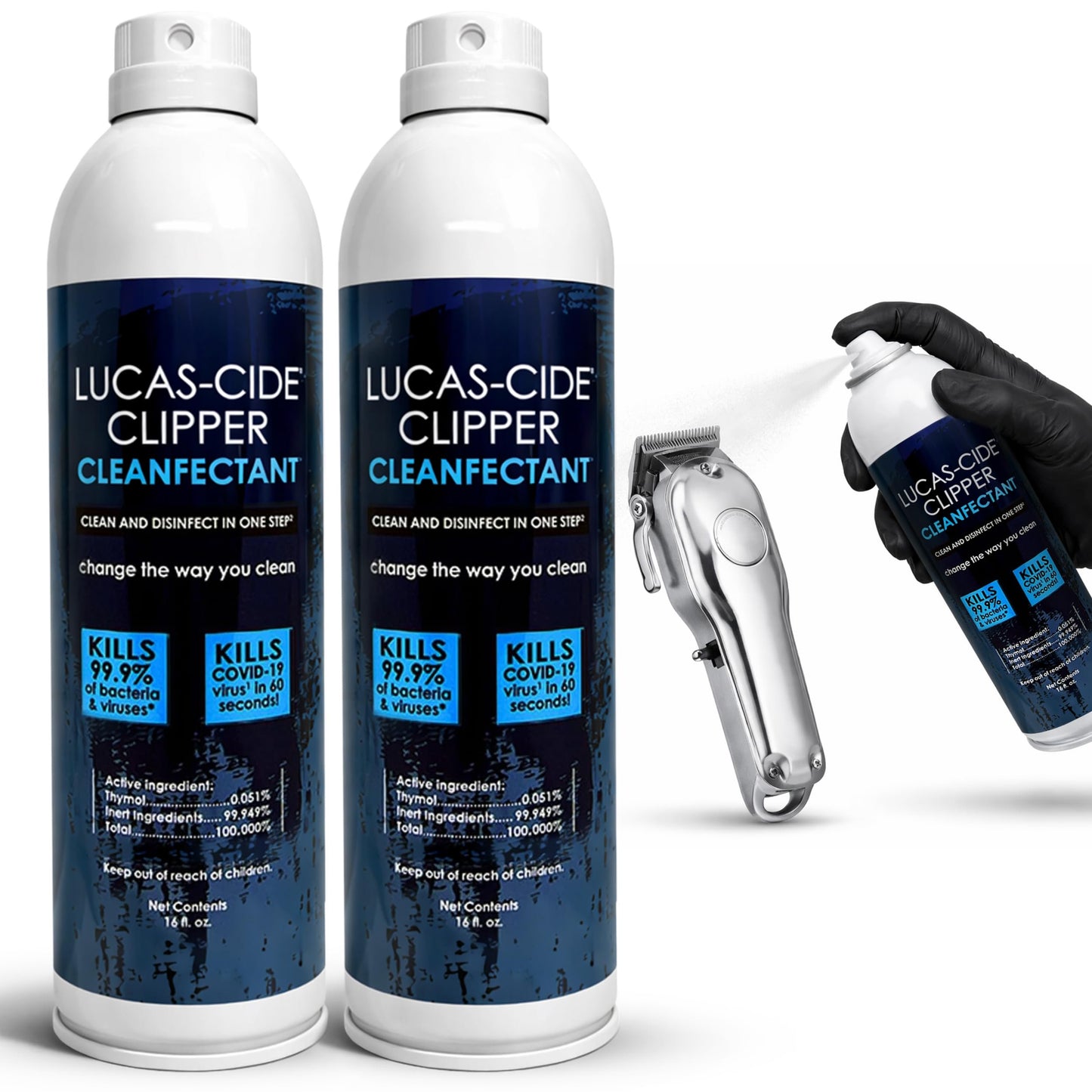 LUCAS-CIDE Clipper Cleaner & Disinfectant Spray, Coolant & Cleaner for Hair Trimmer, Blades & Shaver 16 Fl Oz - Set of 2