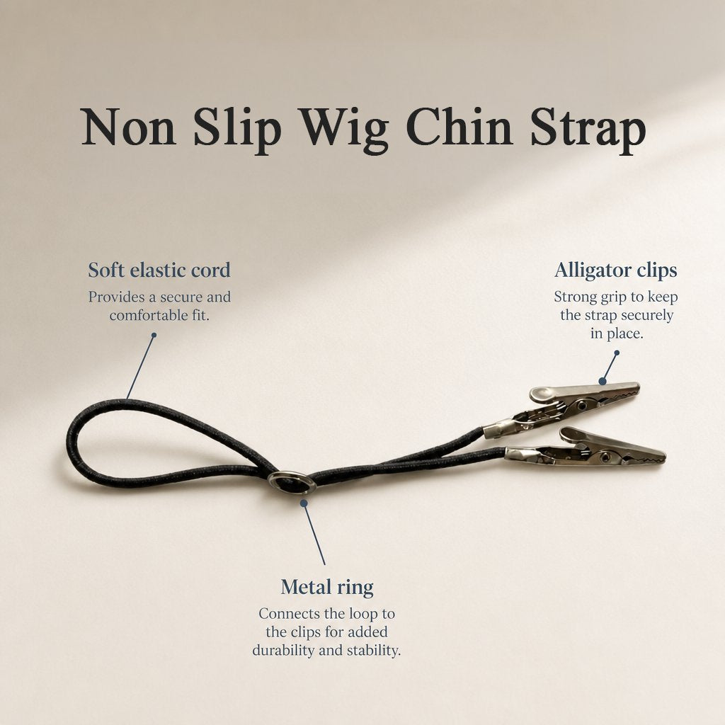 Wig Chin Strap, Soft Elastic, Strong Grip, Secures Wigs for Styling, Cutting & Brushing - Pack of 2
