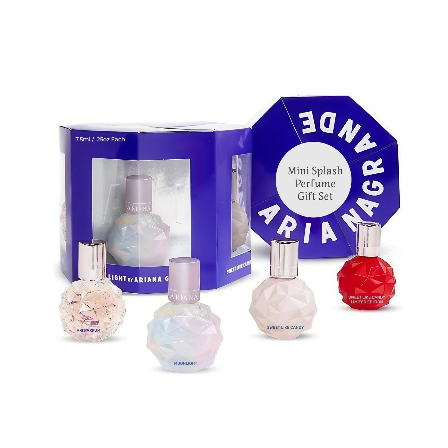 Ariana Grande 4 Piece Gift Set Eau De Parfum Splash Sweet Like Candy, Moonlight, Ari, Sweet Like Candy Limited Edition - 0.25 FL OZ / 7.5 ML (4X)