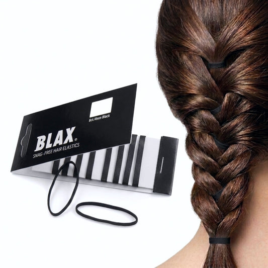 Blax Black Elastic Hair Ties - Snag-Free, Seamless, No-Damage Bands, 4mm 8 Count