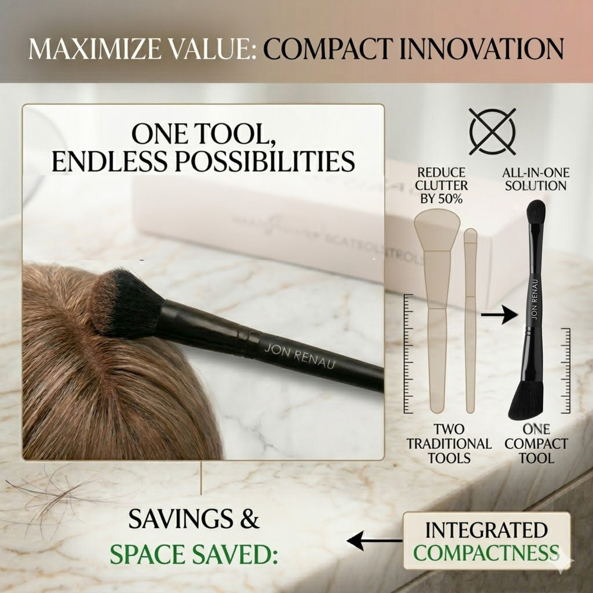 Jon Renau Applicator Cosmetic Brush for Makeup & Hair Powder Application