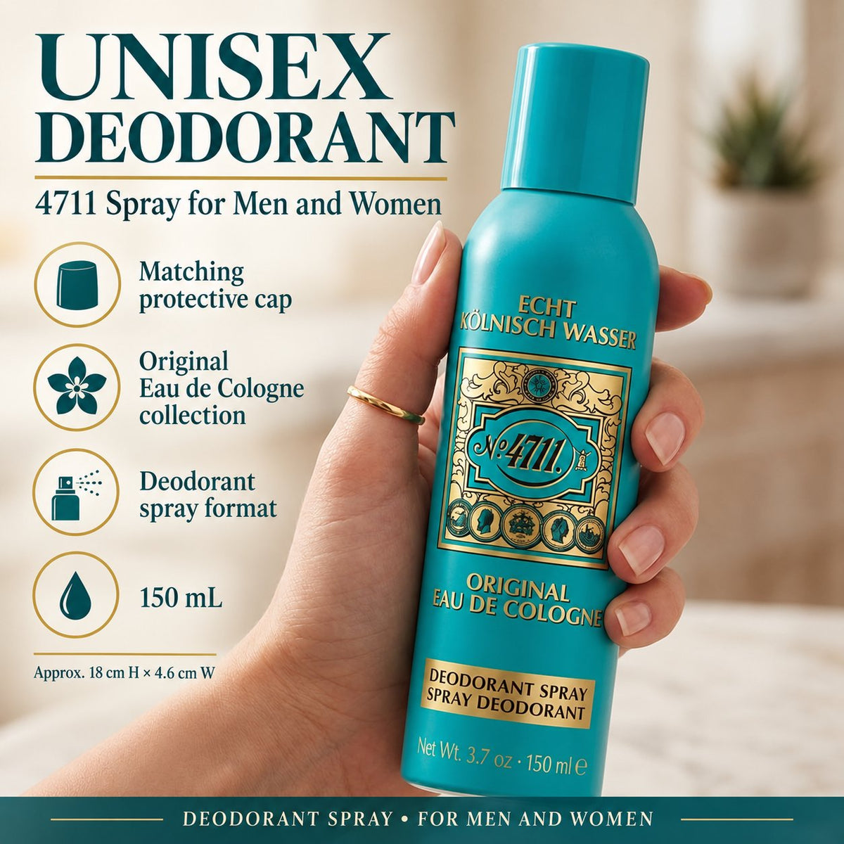 Muelhens 4711 Deodorant Spray for Unisex, 3.4 Ounce