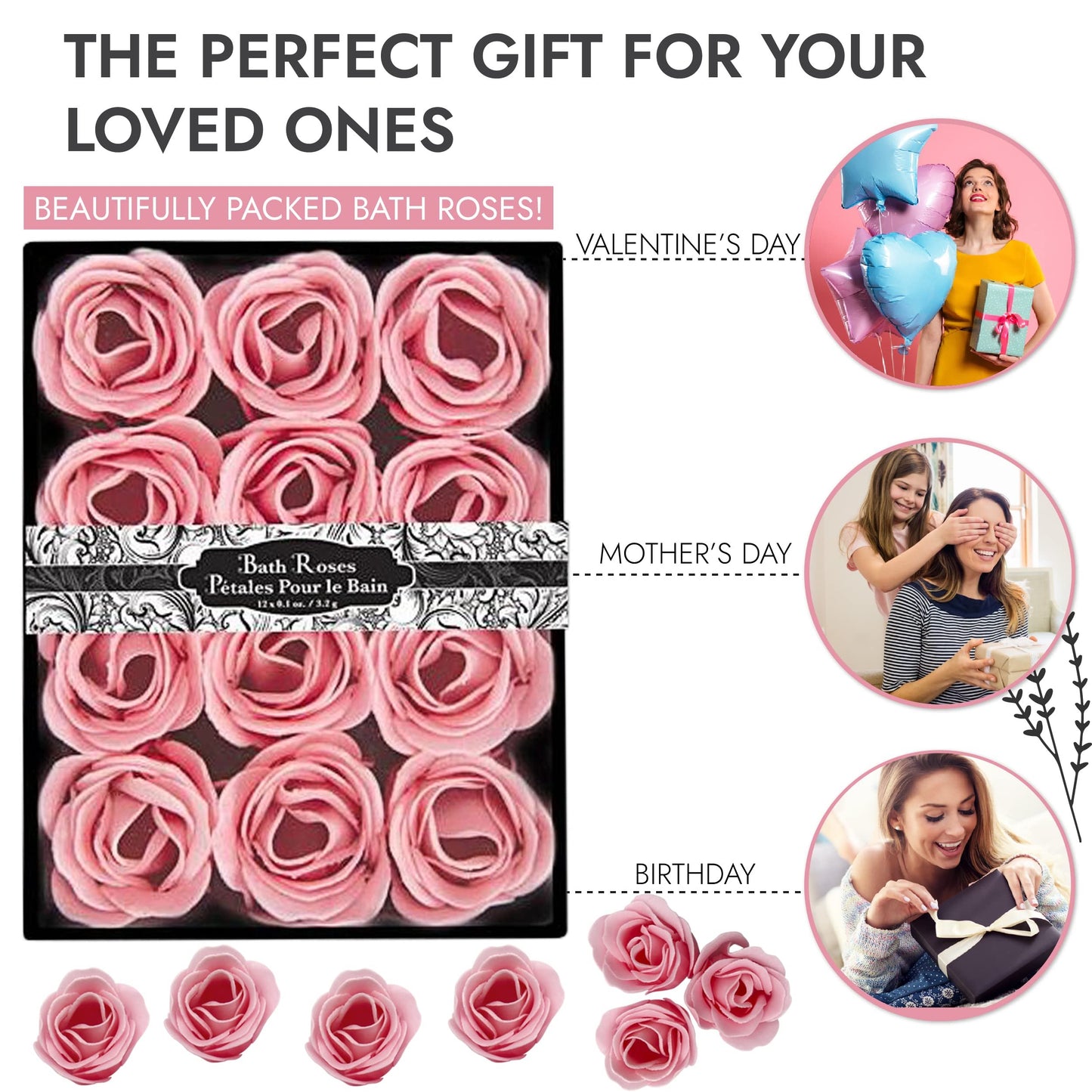 Floral Scented Bath Roses Soap – Pink Rose Petal Bath Soap Gift Set (12 Count