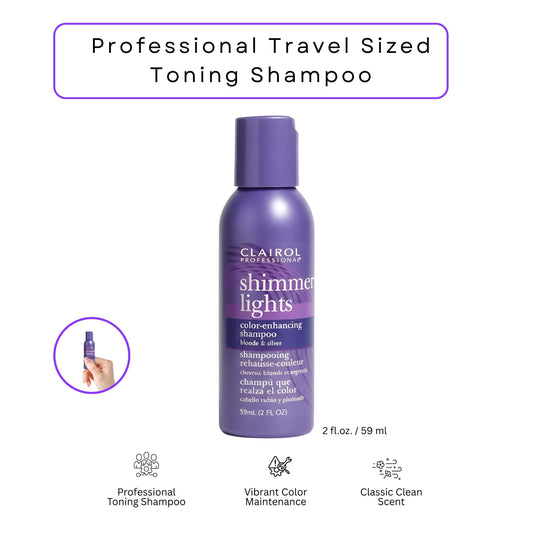 Clairol Shimmer Lights Shampoo – Blonde & Silver Hair Toner (2 oz Travel Size)