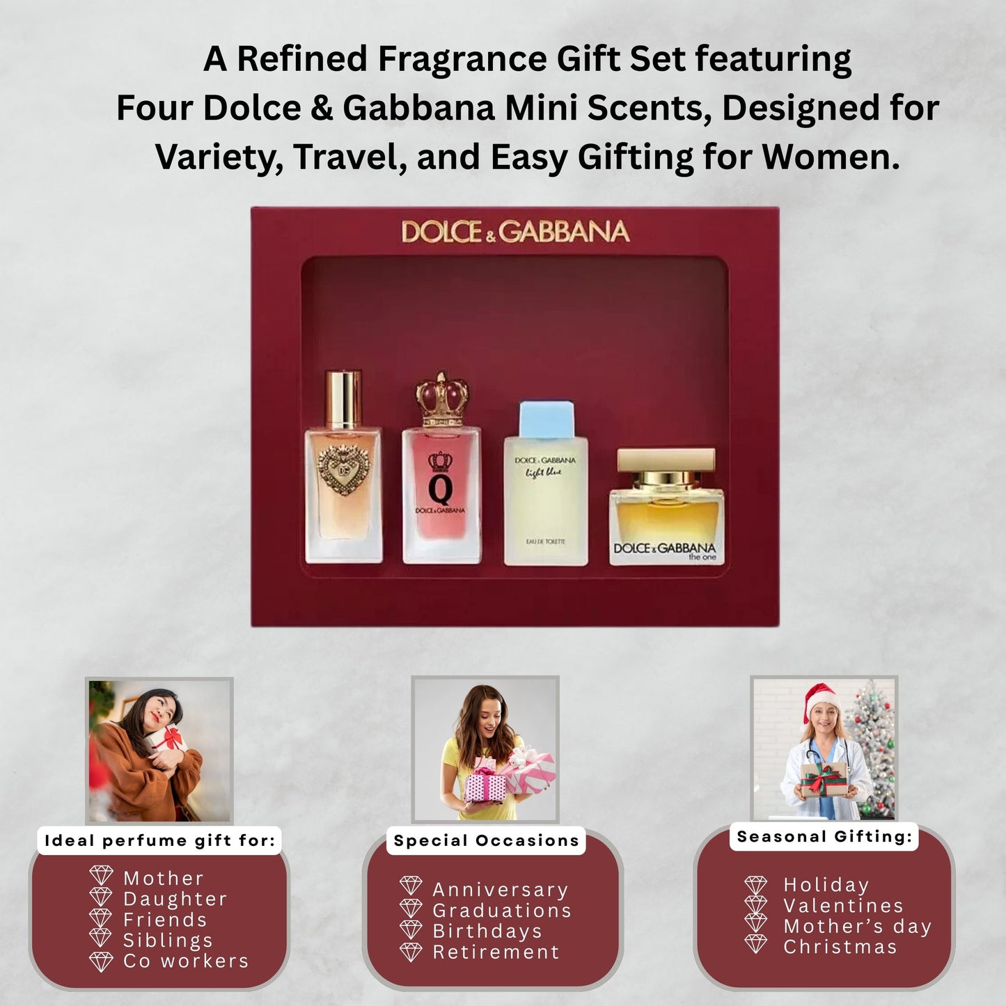 Dolce &amp; Gabbana Women’s 4-Piece Mini Fragrance Gift Set – Travel Size EDT &amp; EDP