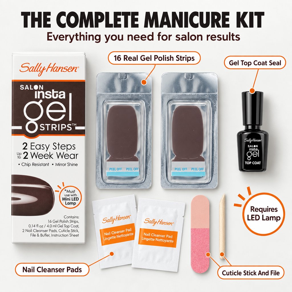 Sally Hansen Salon Insta Gel Strips, Commander In Chic, 16 gel strips 2 pack