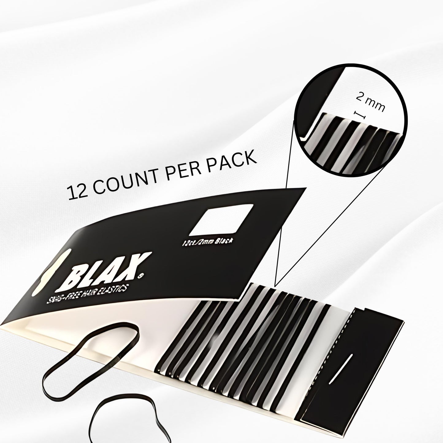 Blax Black Hair Elastics – Snag-Free Hair Ties, No-Damage Bands, 2mm 12 Count