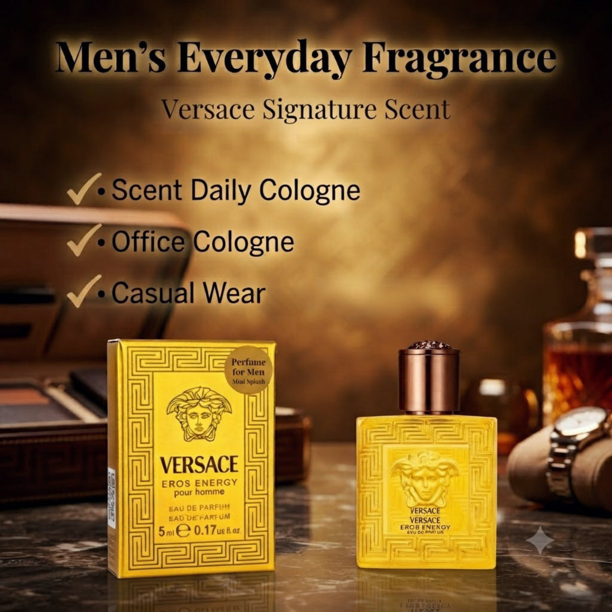 Versace Eros Energy Cologne for Men Mini EDP Splash 0.17 Fl Oz