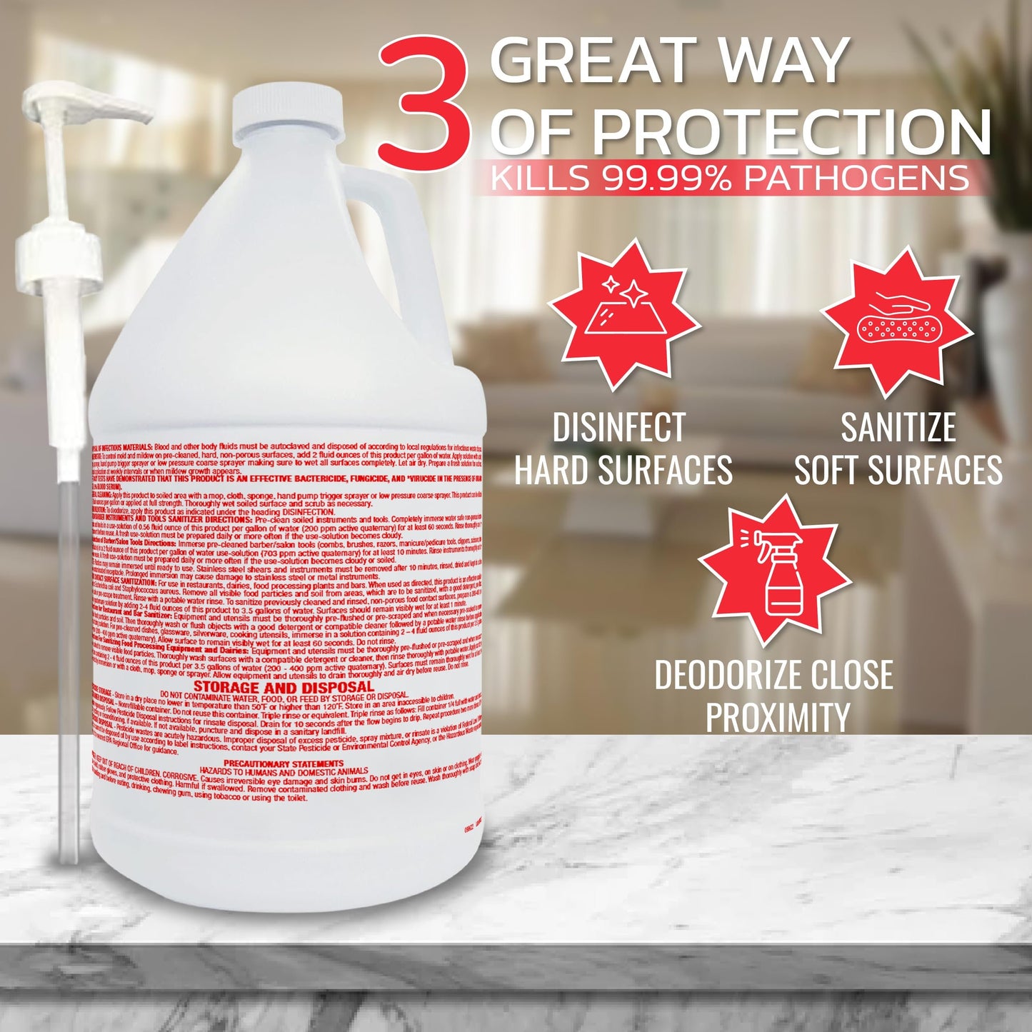 Lucasol One Step Disinfectant 1 Gallon with Dispenser Pump, All Purpose Hospital Grade Cleaner & Sanitizer for Homes, Schools, Salons, and More