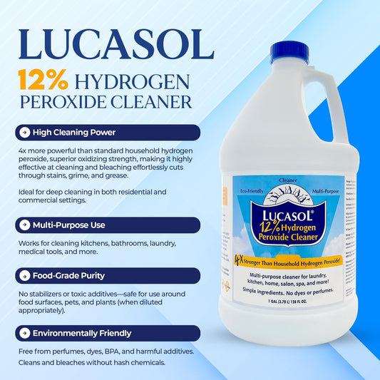 Lucasol Food Grade Hydrogen Peroxide 12% – 1 Gallon with Funnel & Spray Bottle