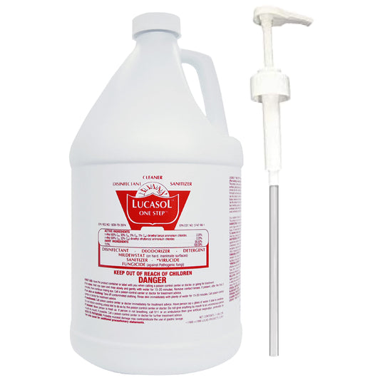 Lucasol One Step Disinfectant 1 Gallon with Dispenser Pump, All Purpose Hospital Grade Cleaner & Sanitizer for Homes, Schools, Salons, and More