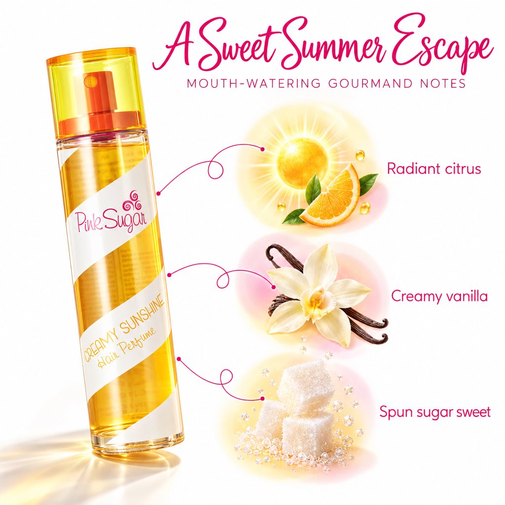 Aquolina Pink Sugar Creamy Sunshine Hair & Body Mist Spray, Sweet Fragrance Spray for Women, 3.38 oz