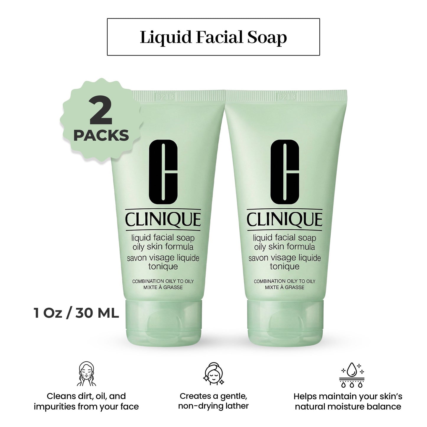 Clinique Liquid Facial Soap Oil Skin Formula Trial Travel 1 oz  Lot of 2, Mini