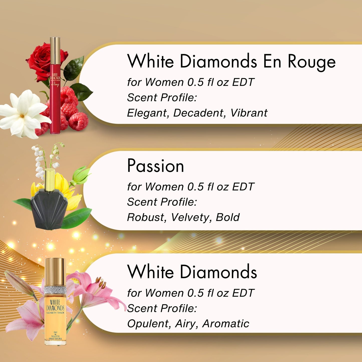 Elizabeth Taylor 3-Piece Fragrance Set: White Diamonds, Passion, En Rouge EDT