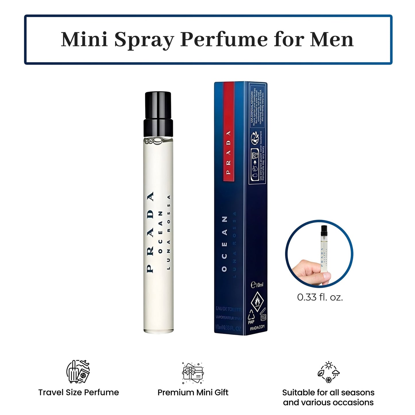 Prada Luna Rossa Ocean Cologne for Men, 0.33 oz Mini Spray