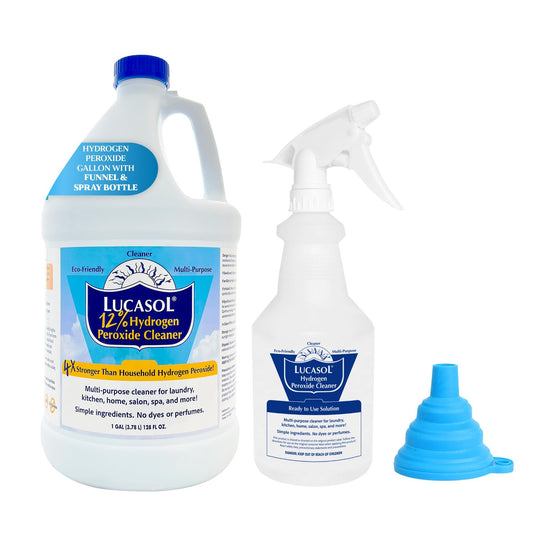 Lucasol Food Grade Hydrogen Peroxide 12% – 1 Gallon with Funnel & Spray Bottle