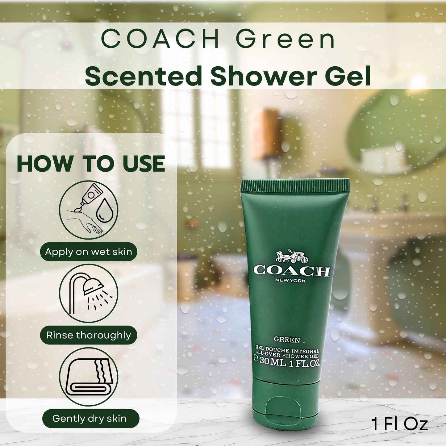 Coach Green Mini Gift Set for Men – EDT Travel Spray (7.5 ml) & Shower Gel (30 ml)