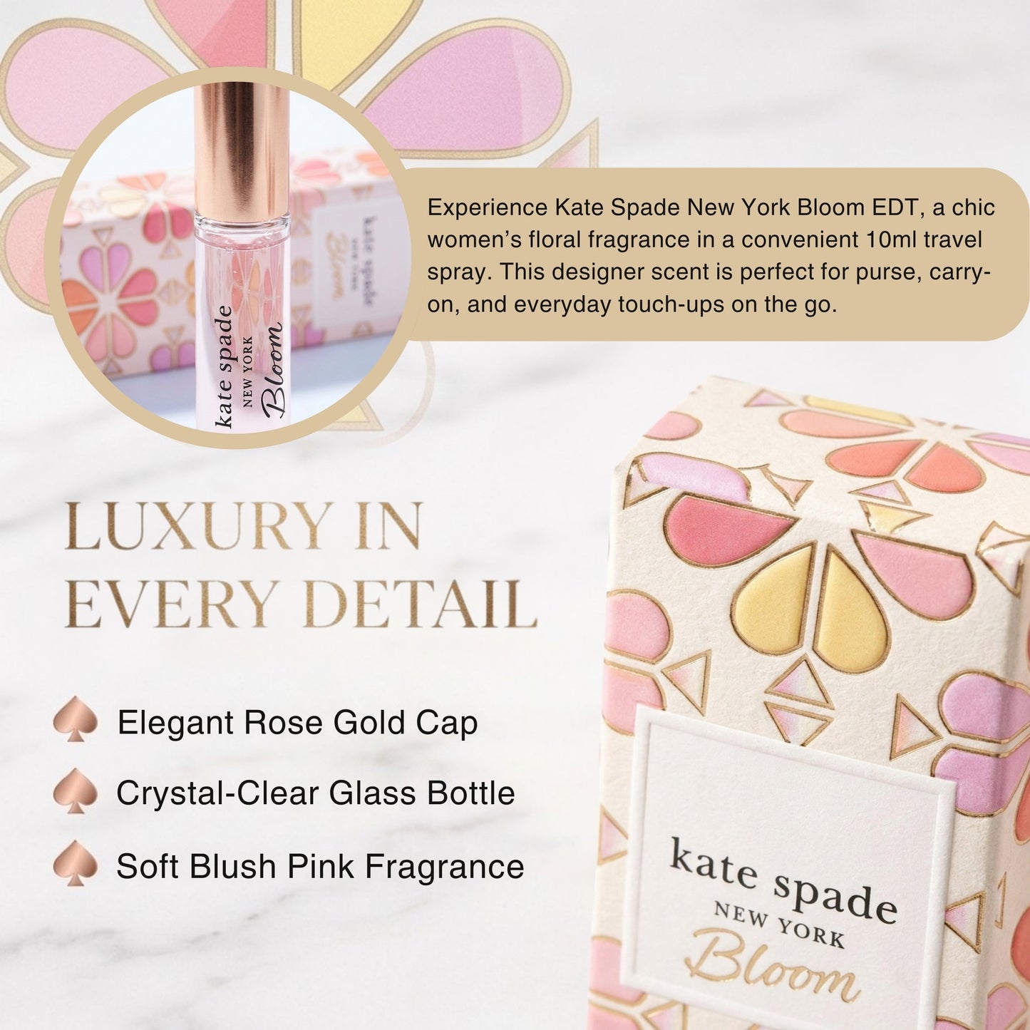 Kate Spade Bloom Eau de Toilette Travel Spray for Women – 10 ml Mini Perfume