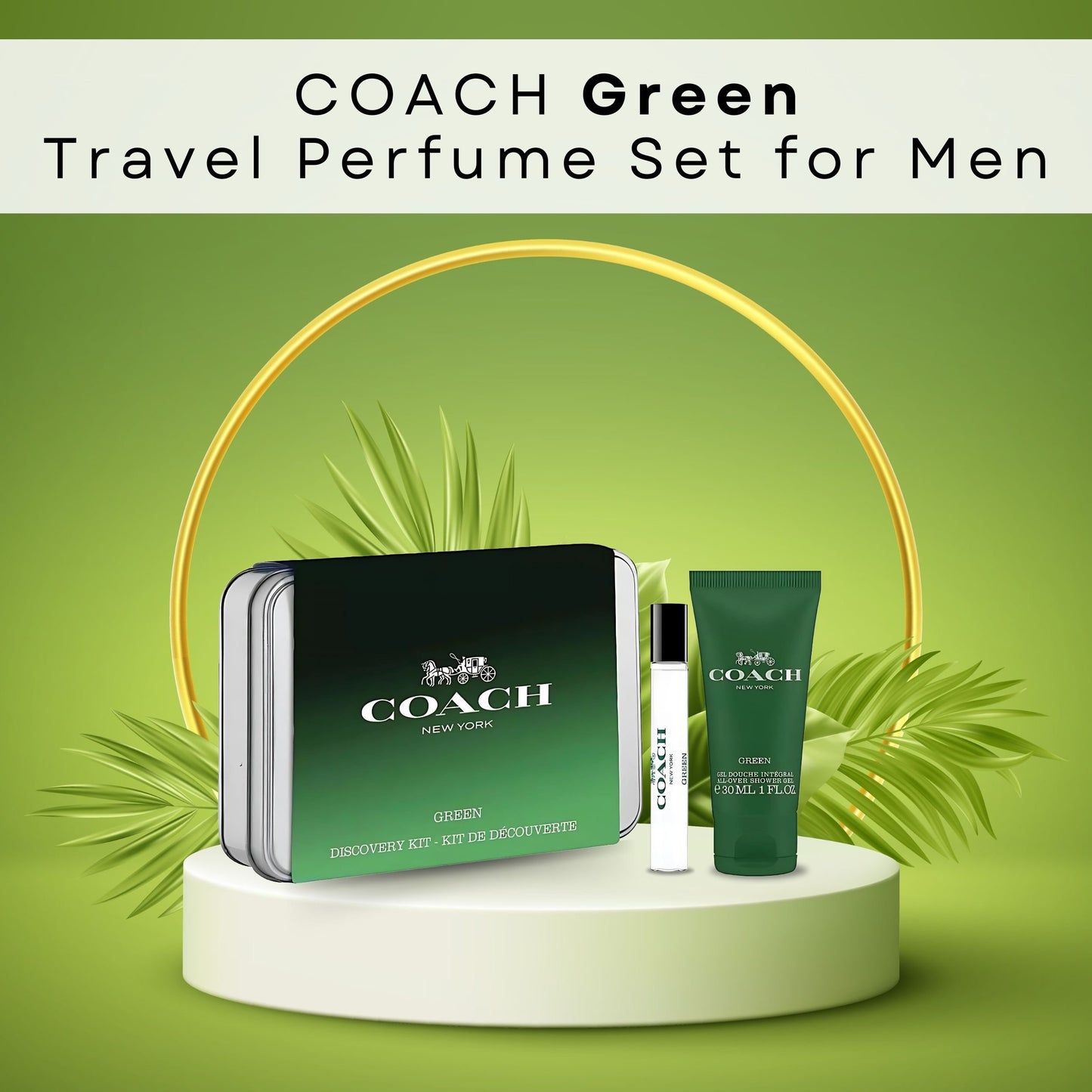 Coach Green Mini Gift Set for Men – EDT Travel Spray (7.5 ml) & Shower Gel (30 ml)
