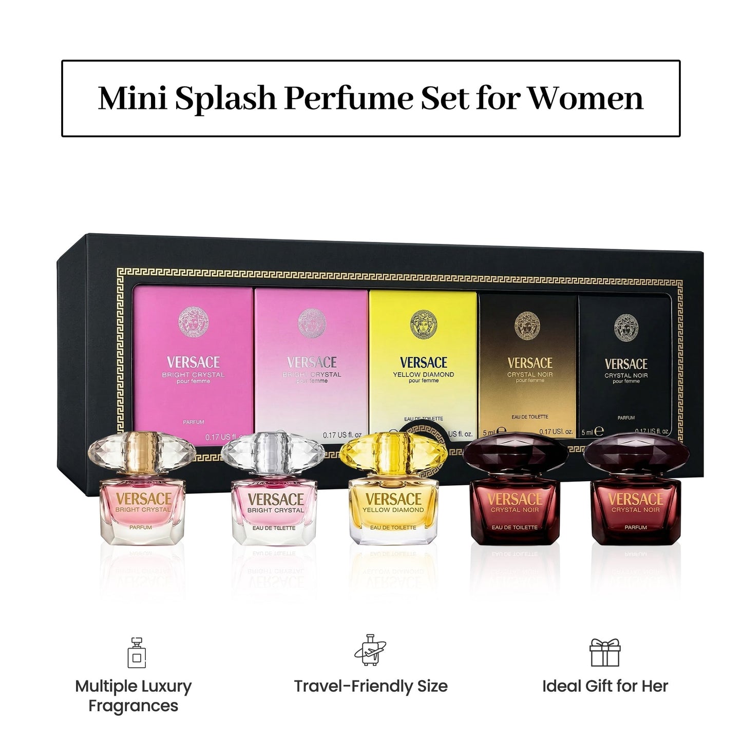 Versace Perfume for Women Gift Set –Mini Variety Splashes,  5 Piece  0.17 oz Each