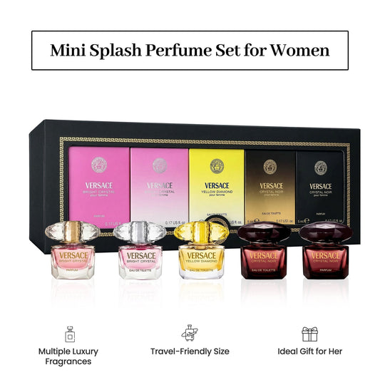 Versace Perfume for Women Gift Set –Mini Variety Splashes,  5 Piece  0.17 oz Each