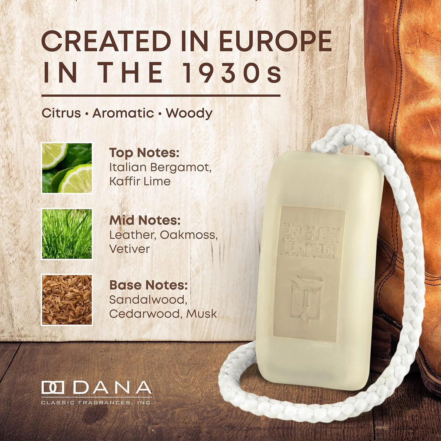 English Leather Soap on a Rope for Men by Dana, 6 oz / 170 g