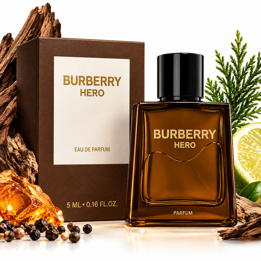Burberry Hero EDP Mini Splash for Men 0.16 oz (5 ml) – Travel Size Designer Cologne, Woody Fragrance